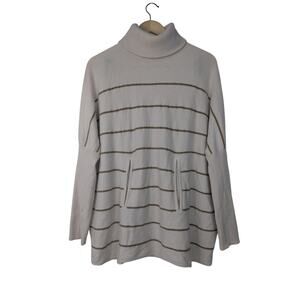 Garnet Hill Oversized Wool Cashmere Blend Striped Turtleneck Sweater